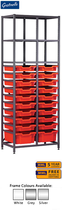 Gratnells Complete Tall Double Column Frame With 20 Mixed Trays Set - 1850mm