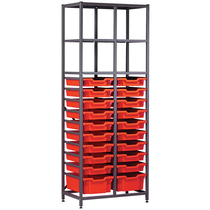 Gratnells Complete Tall Double Column Frame With 20 Mixed Trays Set - 1850mm