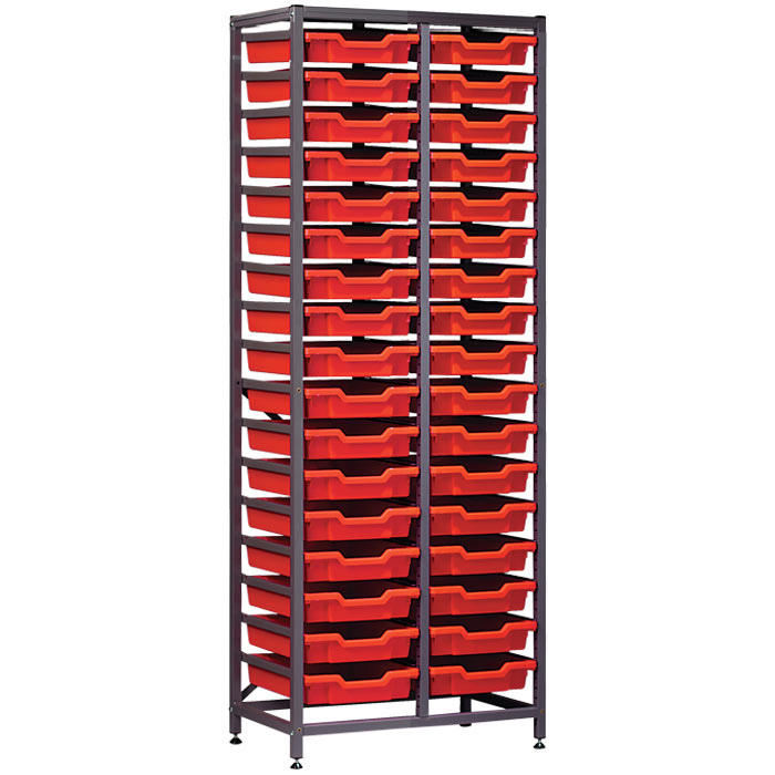 Gratnells Complete Tall Double Column Frame With 34 Shallow Trays Set - 1850mm