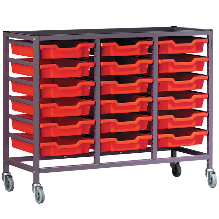 Gratnells Complete Low Height Treble Column Trolley With 18 Shallow Trays Set - 860mm