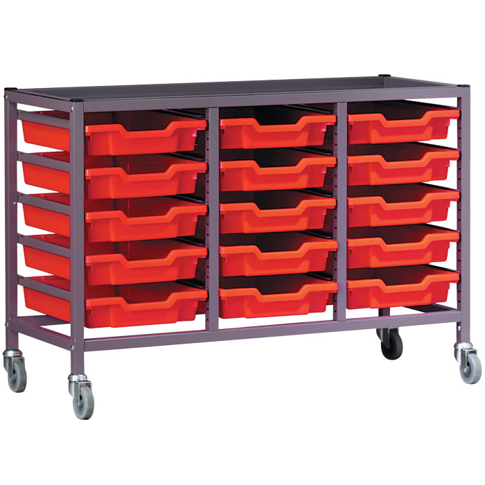 Gratnells Complete Low Height Treble Column Trolley With 15 Shallow Trays Set - 735mm