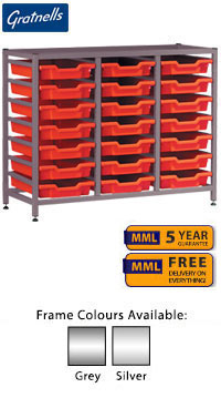 Gratnells Complete Low Height Treble Column Frame With 21 Shallow Trays Set - 825mm