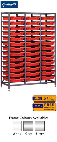 Gratnells Complete Mid Height Treble Column Frame With 39 Shallow Trays Set - 1500mm