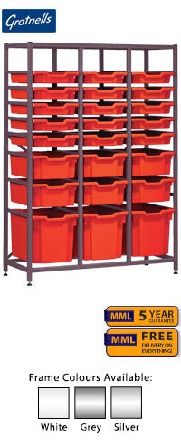 Gratnells Complete Mid Height Treble Column Frame With 24 Mixed Trays Set - 1500mm