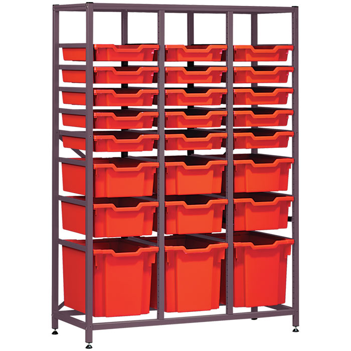 Gratnells Complete Mid Height Treble Column Frame With 24 Mixed Trays Set - 1500mm