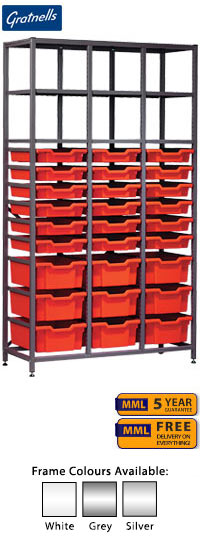 Gratnells Complete Tall Treble Column Frame With 27 Mixed Trays Set - 1850mm