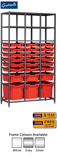 Gratnells Complete Tall Treble Column Frame With 24 Mixed Trays Set - 1850mm