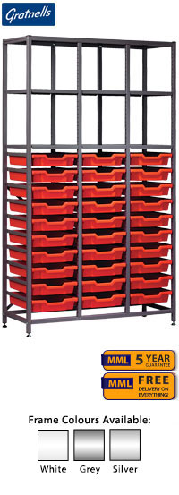 Gratnells Complete Tall Treble Column Frame With 30 Shallow Trays Set - 1850mm