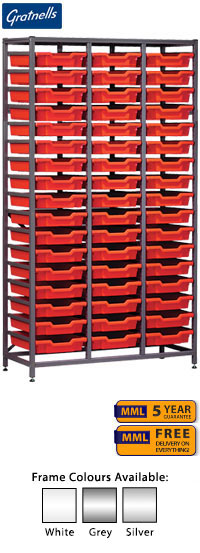 Gratnells Complete Tall Treble Column Frame With 51 Shallow Trays Set - 1850mm