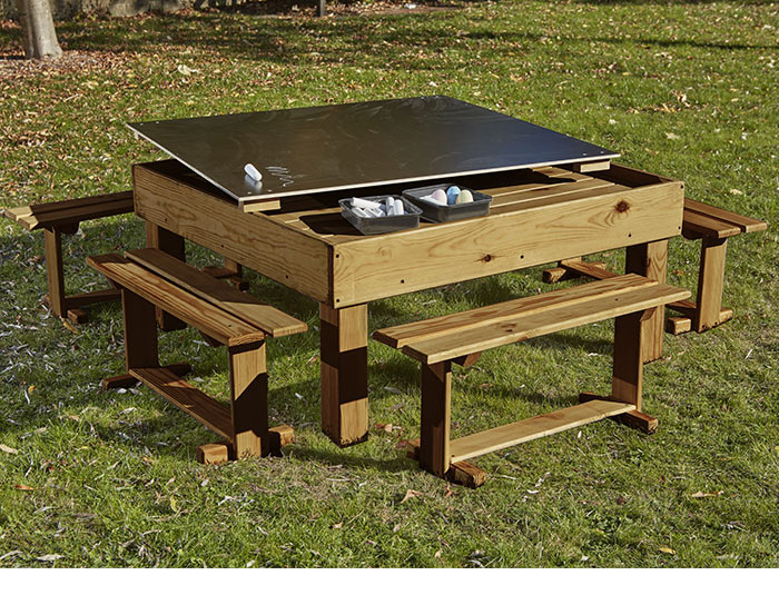 Chalk Table With Lift Lid And Benches 