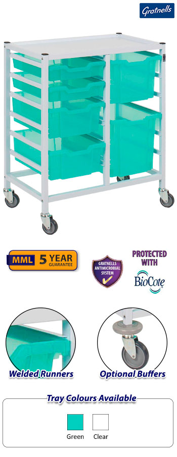 Gratnells Compact Medical Double Column Trolley Complete Set B