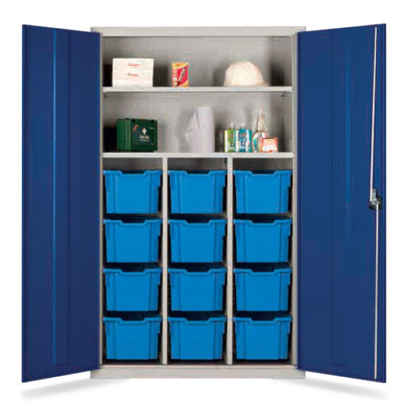 Lockable Tray Storage / Teacher Cupboard - 12 Extra Deep Trays - 1830mm