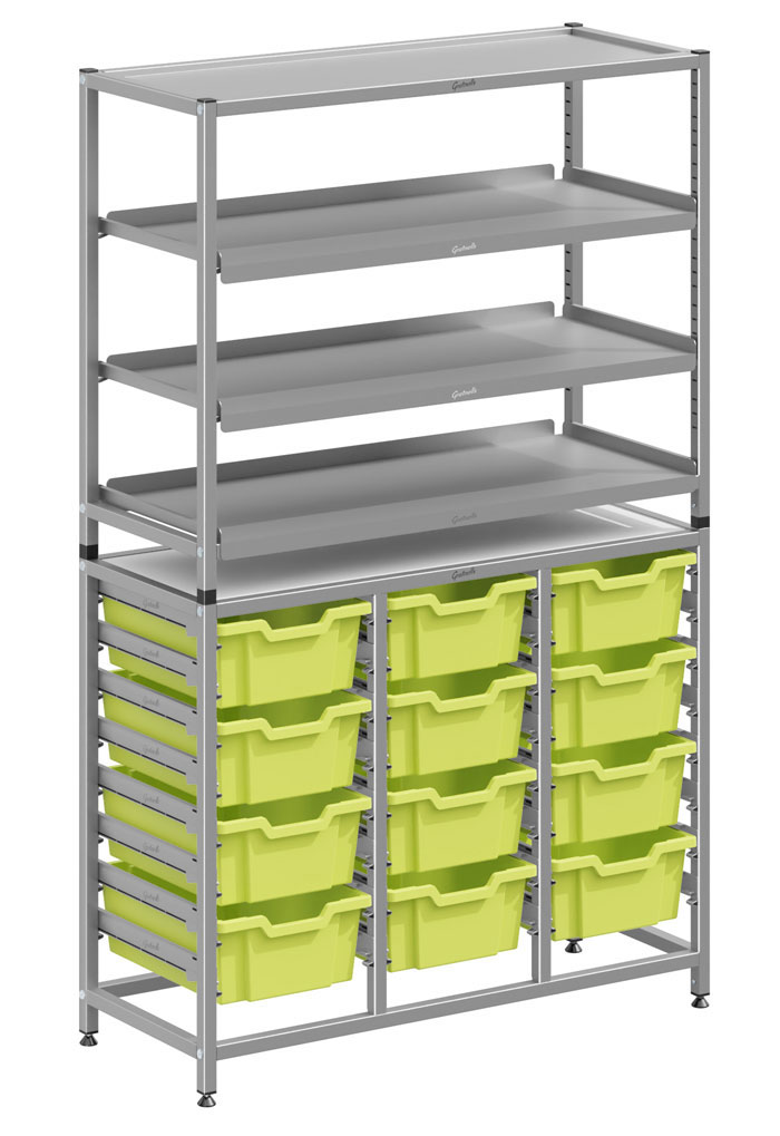 Gratnells Dynamis Tall Treble Column Frame Complete Set - 12 Deep Trays