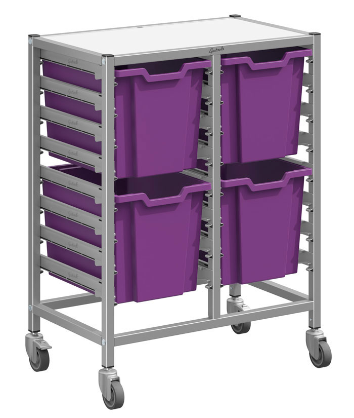 Gratnells Dynamis Double Column Trolley Complete Set - 4 Jumbo Trays