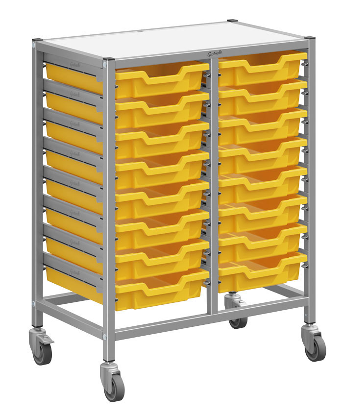 Gratnells Dynamis Double Column Trolley Complete Set - 16 Shallow Trays