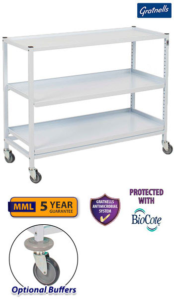 Gratnells Wide Shelved Medical Trolley Set - 850mm High