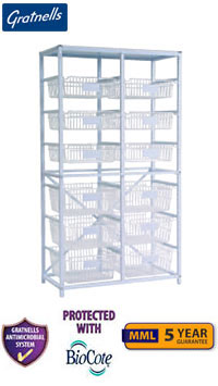 Gratnells Classic Medical Double Column Frame With 6 Shallow Baskets and 6 Deep Baskets