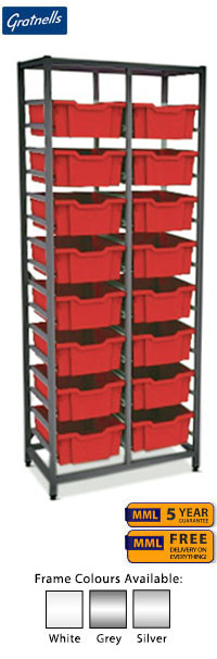 Gratnells Complete Tall Double Column Frame With 18 Deep Trays Set - 1850mm