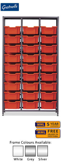 Gratnells Complete Tall Treble Column Frame With 27 Deep Trays Set - 1850mm