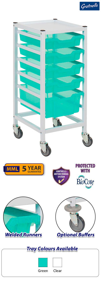 Gratnells Compact Medical Single Column Trolley Complete Set