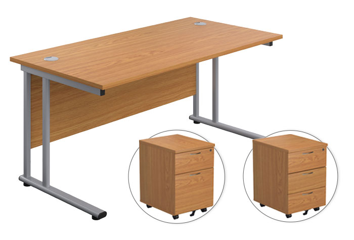 Cantilever Teachers 800mm Depth Rectangular Desk with Pedestal (Bundle)