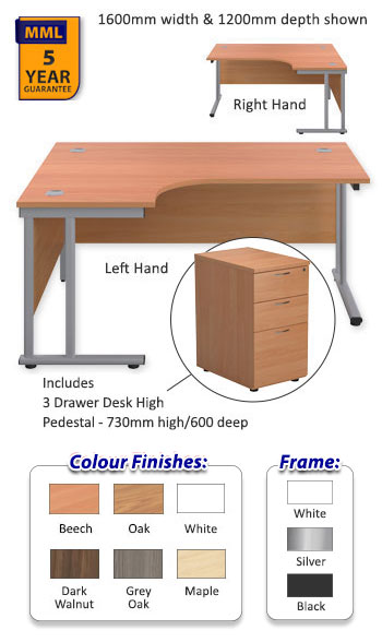 Cantilever Teachers Radial Desk with Pedestal (Bundle)