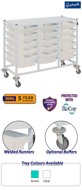 Gratnells Compact Medical Treble Column Trolley Complete Set A