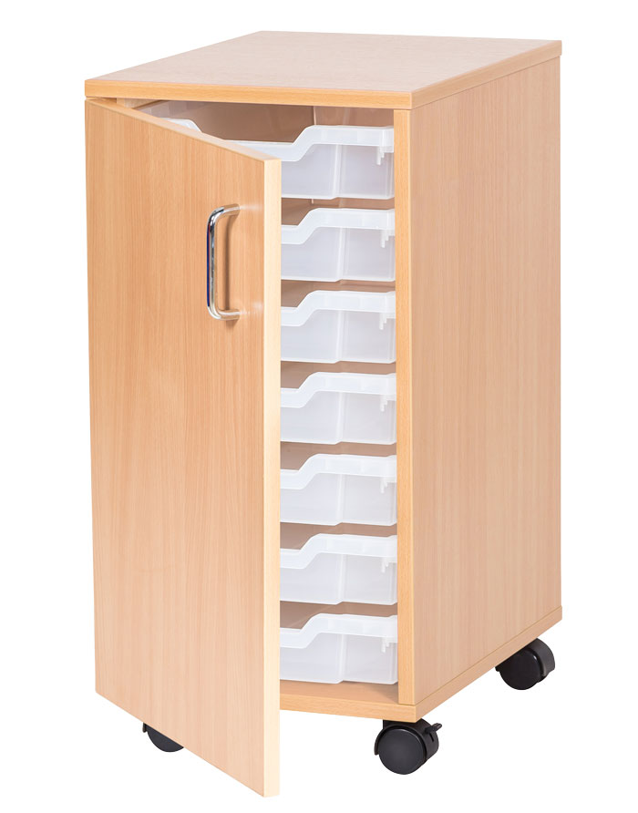 Sturdy Storage Single Column Unit - 7 Shallow Trays with Door