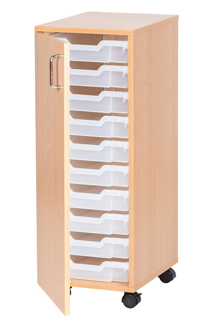 Sturdy Storage Single Column Unit - 10 Shallow Trays with Doors