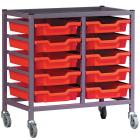 Gratnells Complete Low Height Double Column Grey Frame Trolley With 10 Shallow Trays Set - 735mm - view 1